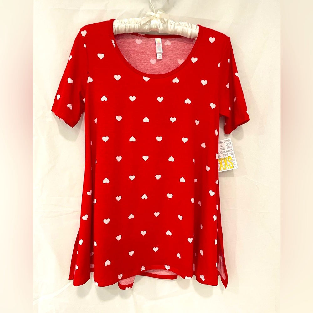 LULAROE LOVE STORY  VALENTINES - RED WITH WHITE HEARTS Sz XXS